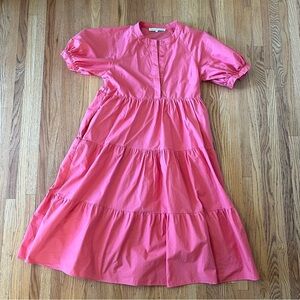 Pink Puff Sleeve Midi Dress